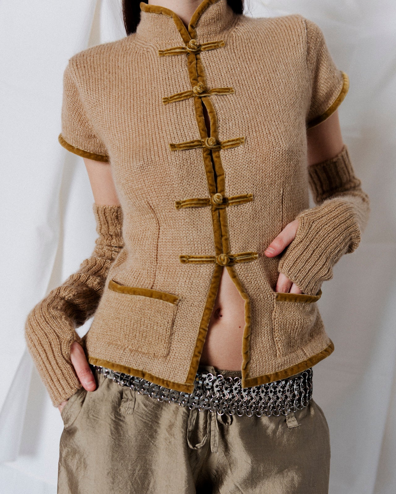 cardigan in maglia con colletto mandarino anna tosti