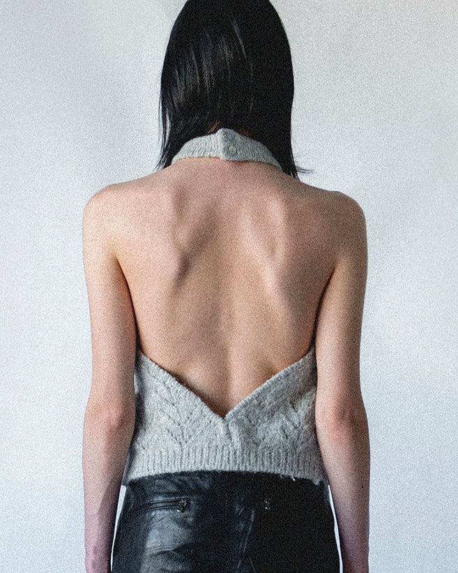 dettaglio schiena top maglia traforata anna tosti